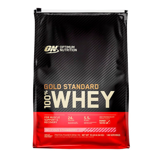 Optimum Nutrition Gold Standard 100% Whey — Delicious Strawberry / 10 lbs (151 Servings)