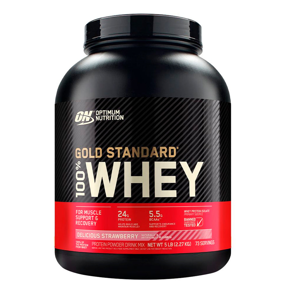 Optimum Nutrition Gold Standard 100% Whey — Delicious Strawberry / 5 lbs (76 Servings)