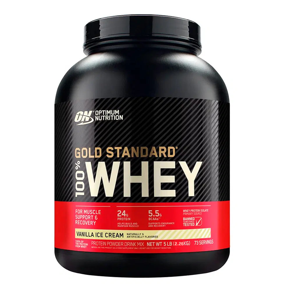 Optimum Nutrition Gold Standard 100% Whey — Vanilla Ice Cream / 5 lbs (76 Servings)